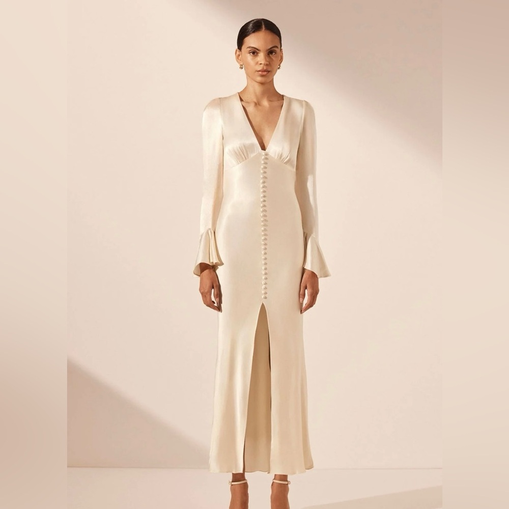 Shona Joy La Lune Frill Cuff Bias Midi Dress - Cream in size 4. New with tags.